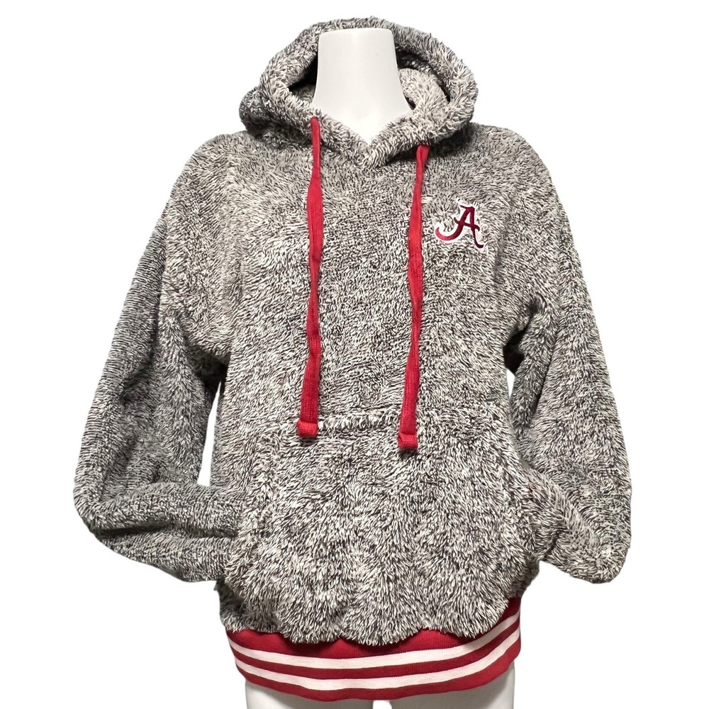 Pressbox Alabama Fuzzy Hoodie Pullover Womens M Black White Red Pockets UA